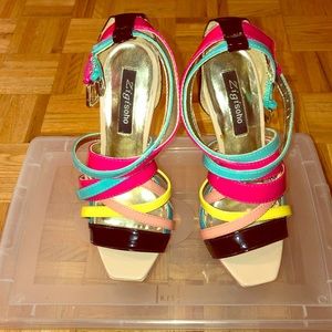 Multi color Zigi Soho shiny strapped heels